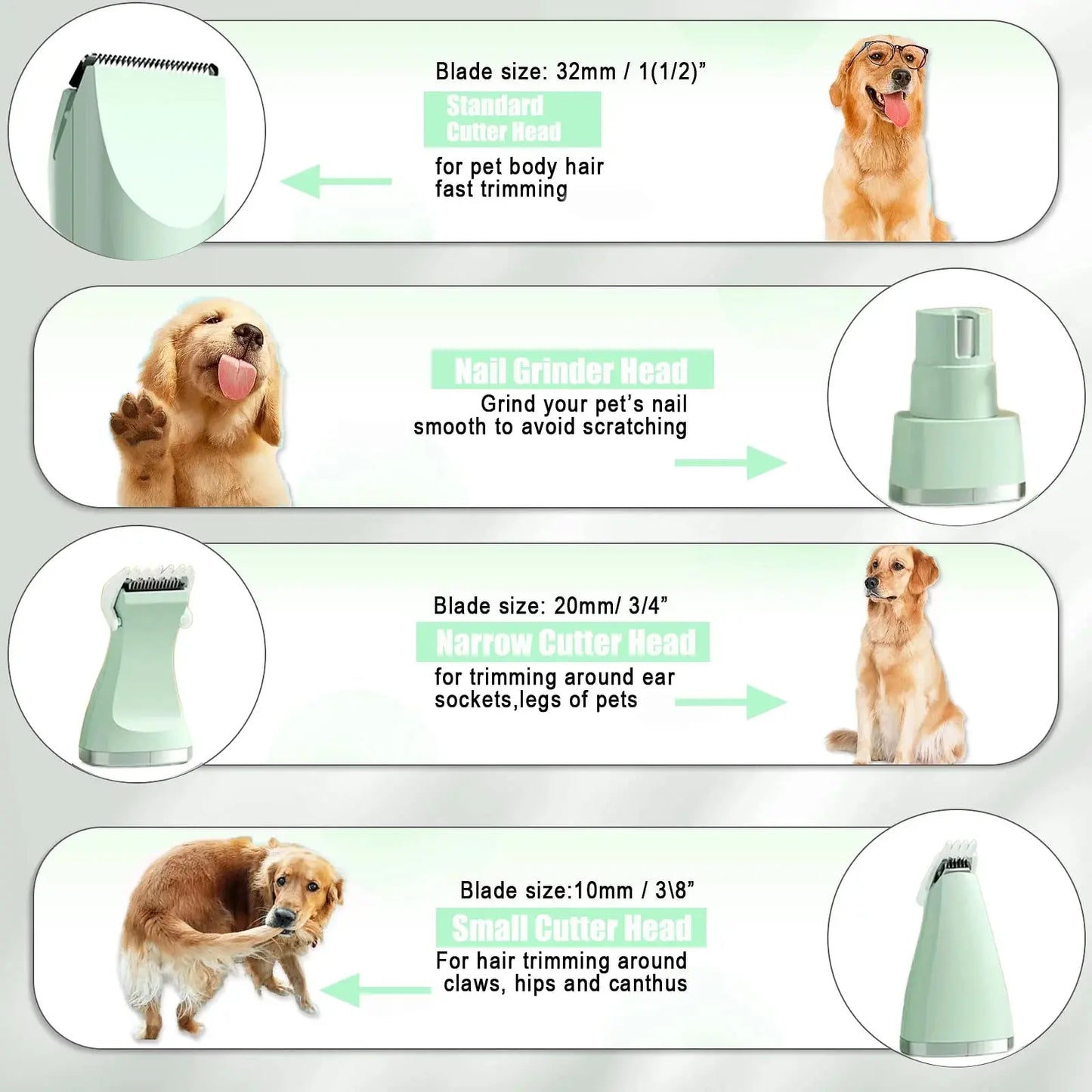 Dogs Hair Clippers Grooming Kit with Nail Grinder, 4 in 1 Cordless Electric Trimmer Low Noise USB Rechargeable Pet Clippers for Small and Large Dogs Cats Animals