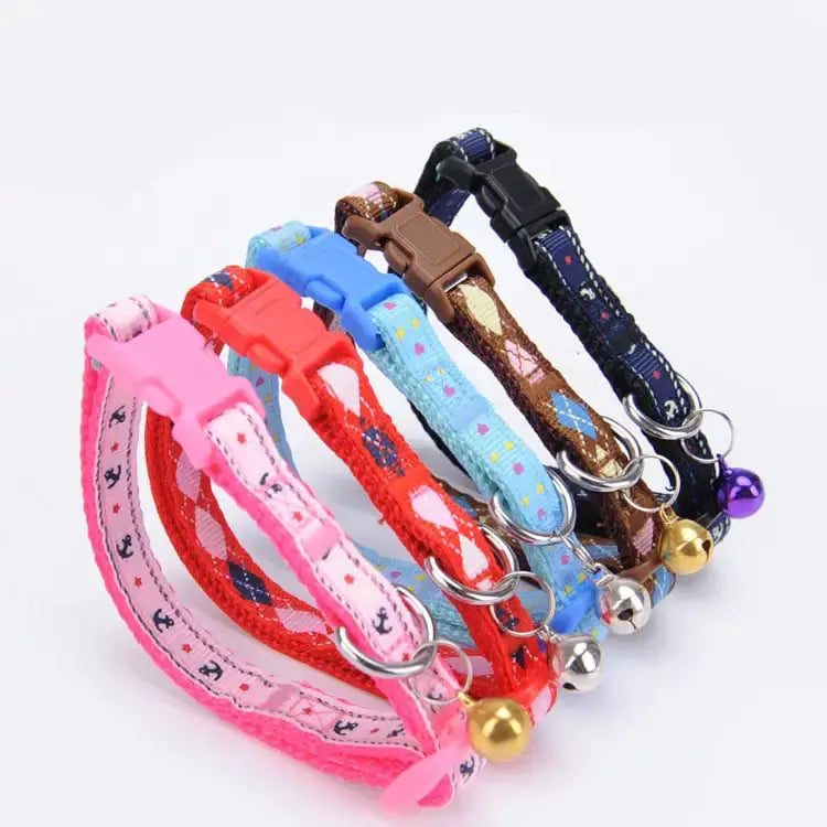 Fashion Print Dog Collar with Bell and Patch Design Cats And Dogs Supply