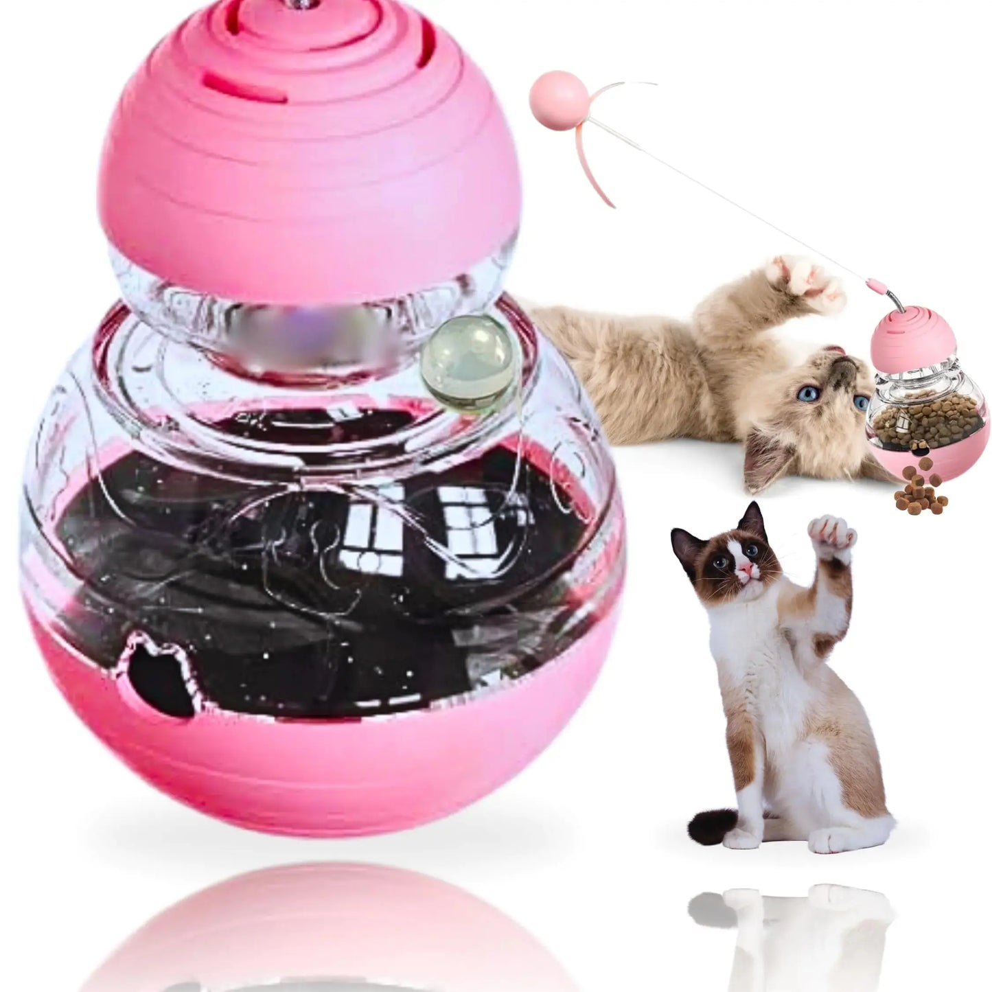 BEGA PET Cat Treat Toy for Indoor Cats - 16.3 Cat Interactive & Wand Toy for Bored Adult & Kitten Puzzle Slow Feeder Training Bowl Food Dispenser Track Balls - Christmas & Birthday Gifts (Pink) Cats And Dogs Supply