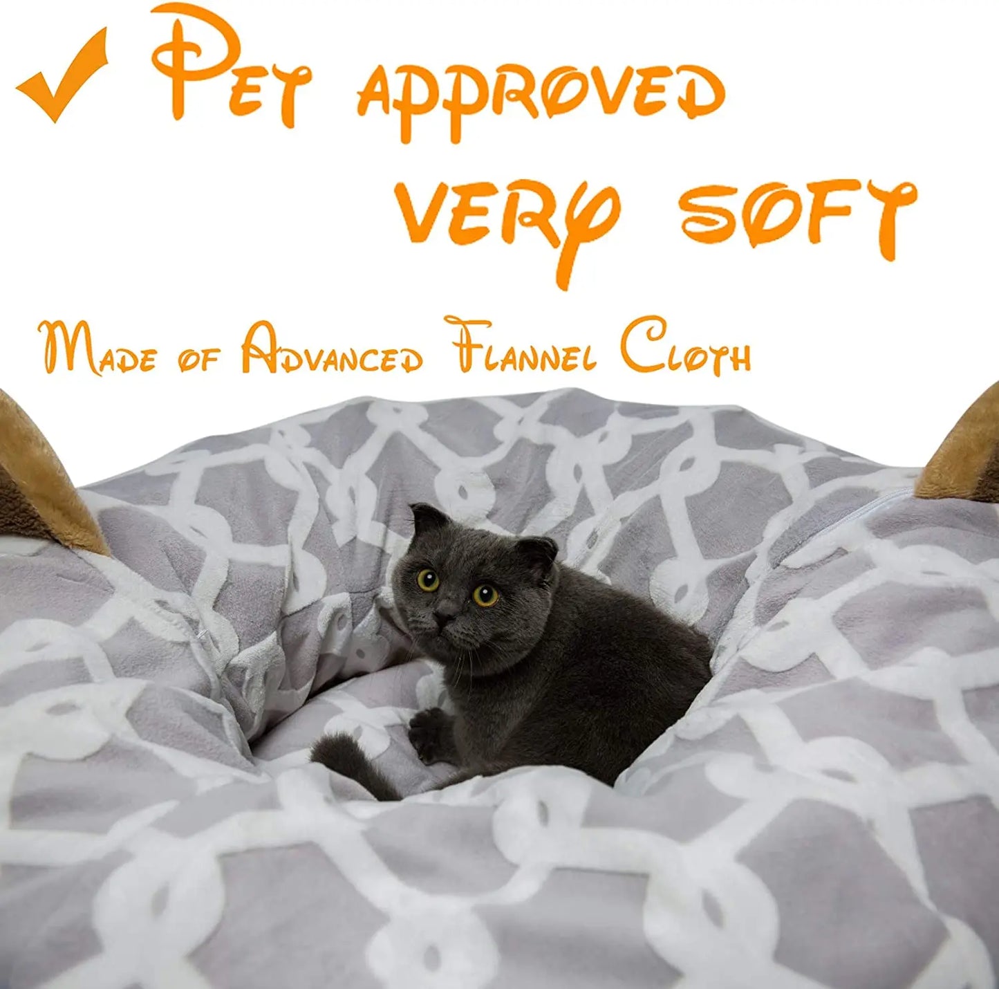 Large Cat Tunnel Bed under Christmas Tree with Fluffy Toy Balls, Small Cushion and Flexible Design- 10 Inch Diameter, 3 Ft Length- Great for Cats, and Small Dogs, Gray Geometric Figure Cats And Dogs Supply