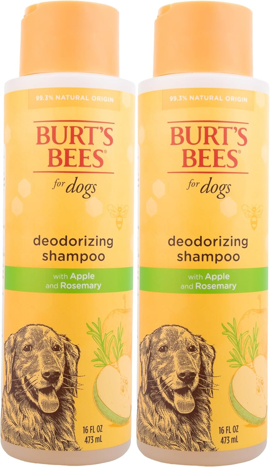 Deodorizing Dog Shampoo with Apple and Rosemary, 95% Natural Origin Formulas, Gentle Canine Cleanser for Smelly Pups, 2 Pk 16 Oz
