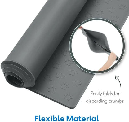 100% Waterproof Dog Food Mat, Raised Edges Silicone Pet Feeding Placemat for Cat, Dogs, Pet Bowls, High Lipped Tray Prevents Water Spills, Food on Floor, Dishwasher Safe, 18X12, Gray