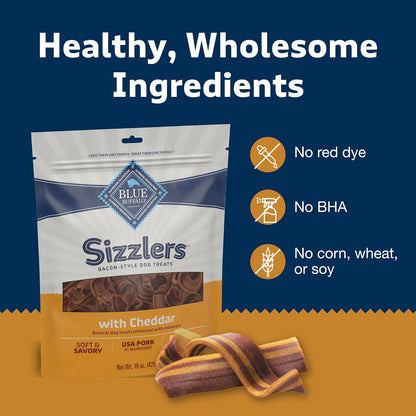 Sizzlers Bacon-Style Dog Treats with Real USA Pork, Cheddar Flavor, 15-Oz Bag