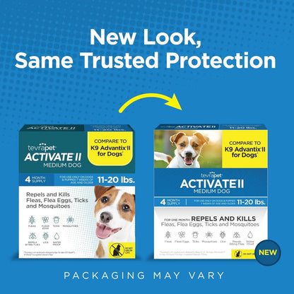 Activate II Flea and Tick Prevention for Dogs | 4 Count | Medium Dogs 11-20 Lbs | Topical Drops | 4 Months Flea Treatment