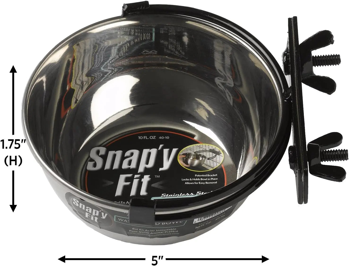 Snap'Y Fit Stainless Steel Food or Water Bowl, Holds 10 Ounces, Mounts to Wire Crates, No-Tip Design, Rust-Resistant, for Small Dogs and Cats