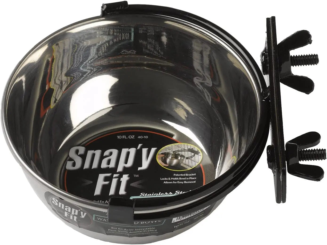 Snap'Y Fit Stainless Steel Food or Water Bowl, Holds 10 Ounces, Mounts to Wire Crates, No-Tip Design, Rust-Resistant, for Small Dogs and Cats
