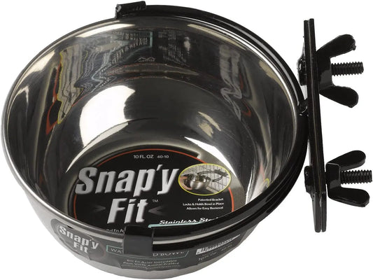 Snap'Y Fit Stainless Steel Food or Water Bowl, Holds 10 Ounces, Mounts to Wire Crates, No-Tip Design, Rust-Resistant, for Small Dogs and Cats