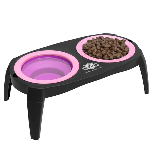 Elevated Pet Food Bowls with Non-Slip Collapsible Stand (Pink)