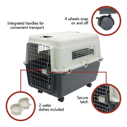 Airline Approved Plastic Dog Kennel with Wheels, Large