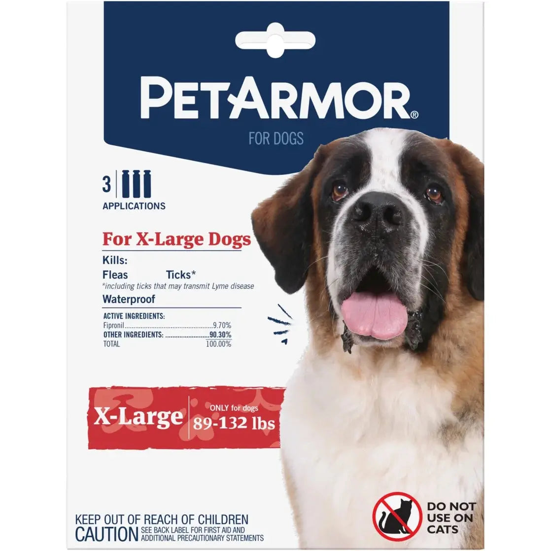 Flea & Tick Treatment for Extra Large Dogs, 89 to 132 Lbs, 3 Monthly Applications