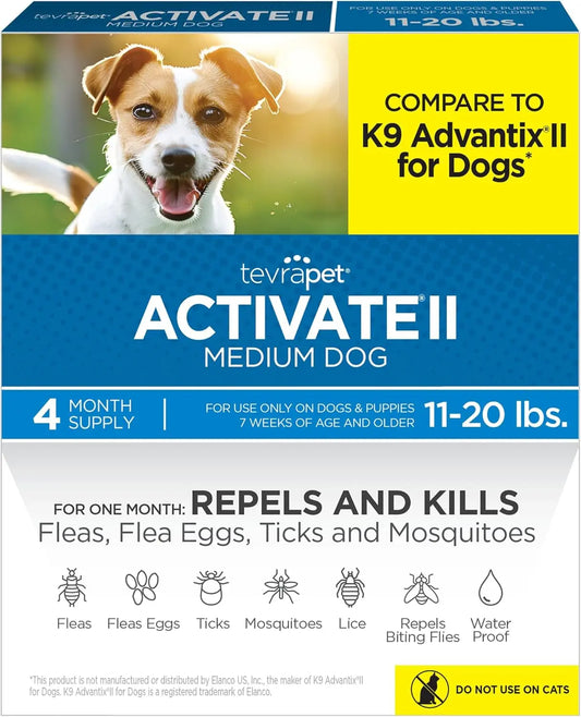 Activate II Flea and Tick Prevention for Dogs | 4 Count | Medium Dogs 11-20 Lbs | Topical Drops | 4 Months Flea Treatment
