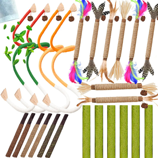 Grembeb Cat Toys 24Pack Cat Grass Treat Catnip Toy with Silvervine for Indoor Kitten Toys Wood Cat Chew Rope Kitten Grass Stick for Teeth Cleaning Cat Snack for Kitty Cat Nip Dental Care Cat Self Play