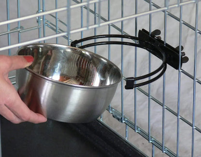 Snap'Y Fit Stainless Steel Food or Water Bowl, Holds 10 Ounces, Mounts to Wire Crates, No-Tip Design, Rust-Resistant, for Small Dogs and Cats