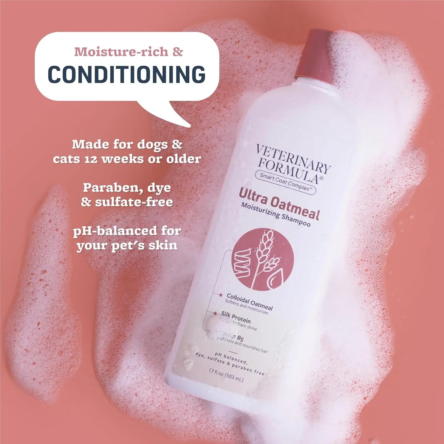 Smart Coat Complex Ultra Oatmeal Moisturizing Shampoo for Dogs, 17 Fl Oz – Moisture-Rich, Nourishing Shampoo – Leaves Coat Clean, Soft, Silky, Shiny – Long-Lasting Fragrance