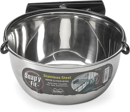 Snap'Y Fit Stainless Steel Food or Water Bowl, Holds 10 Ounces, Mounts to Wire Crates, No-Tip Design, Rust-Resistant, for Small Dogs and Cats