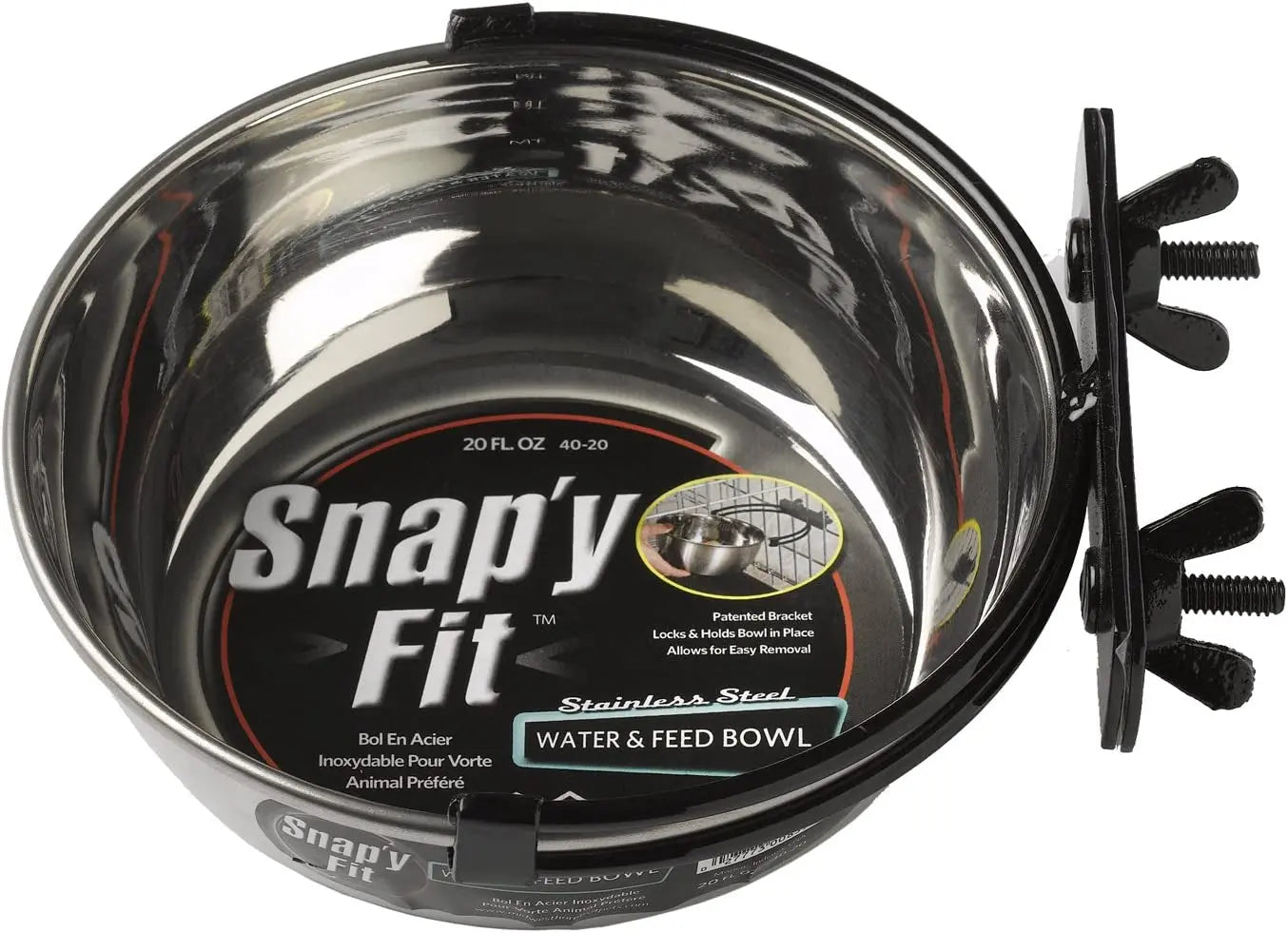 Snap'Y Fit Stainless Steel Food or Water Bowl, Holds 10 Ounces, Mounts to Wire Crates, No-Tip Design, Rust-Resistant, for Small Dogs and Cats