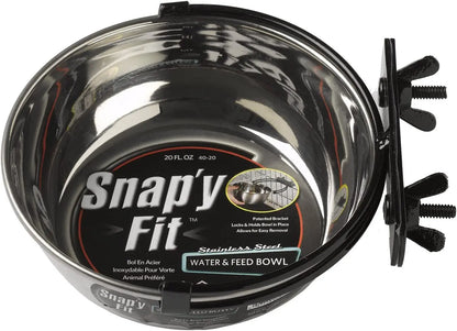 Snap'Y Fit Stainless Steel Food or Water Bowl, Holds 10 Ounces, Mounts to Wire Crates, No-Tip Design, Rust-Resistant, for Small Dogs and Cats