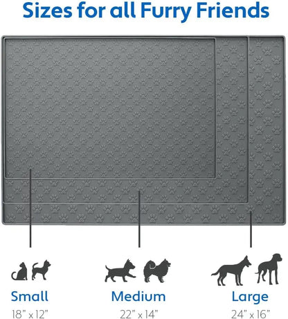 100% Waterproof Dog Food Mat, Raised Edges Silicone Pet Feeding Placemat for Cat, Dogs, Pet Bowls, High Lipped Tray Prevents Water Spills, Food on Floor, Dishwasher Safe, 18X12, Gray