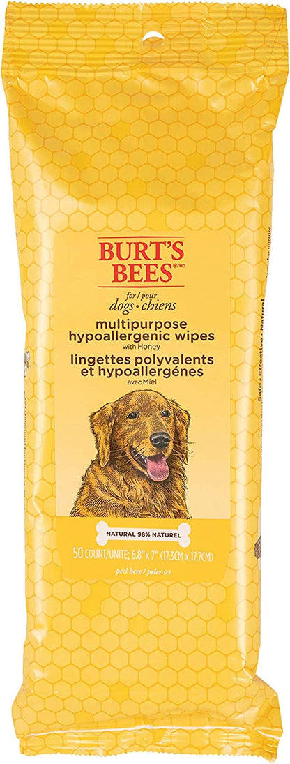 Multipurpose Dog Wipes with Honey, 98% Natural Origin Formulas, Hypoallergenic Dogs Wipe, Canine Cleaning Sheets for Paws and Butt, 3 Pk, 50Ct