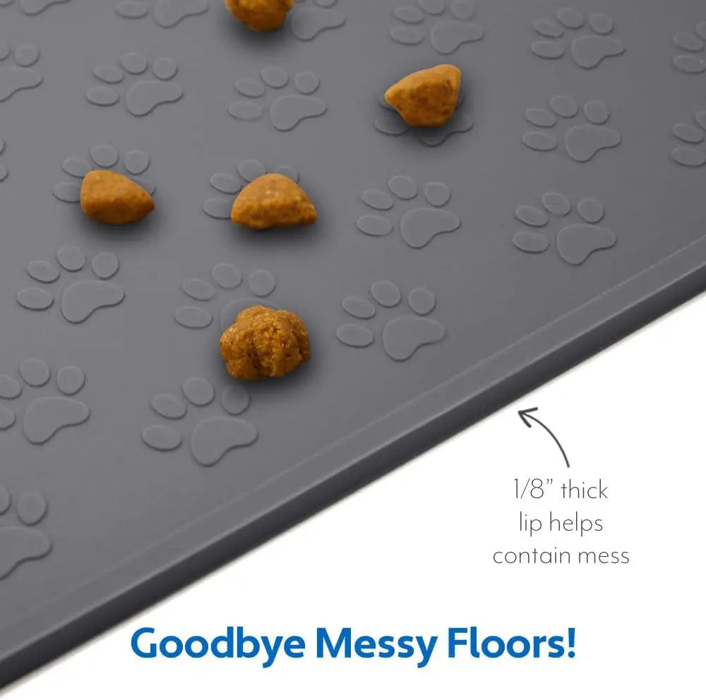 100% Waterproof Dog Food Mat, Raised Edges Silicone Pet Feeding Placemat for Cat, Dogs, Pet Bowls, High Lipped Tray Prevents Water Spills, Food on Floor, Dishwasher Safe, 18X12, Gray