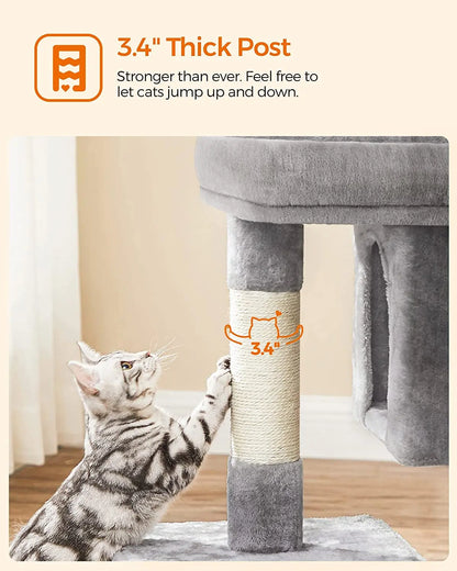 Cat Tree, 33.1-Inch Cat Tower, L, Cat Condo for Large Cats up to 16 Lb, Large Cat Perch, 2 Cat Caves, Scratching Post, Light Gray UPCT61W