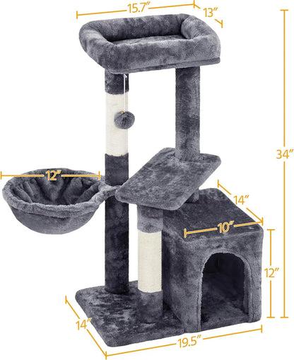 Cat Tree, 34In Cat Tower, Multi-Level Cat Condo with Extra Scratch Boards and Sisal Posts as Kitty Activity Center Pet Stand Tree for Indoor Kittens
