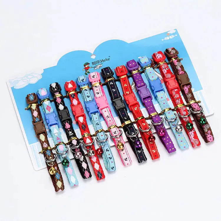 Fashion Print Dog Collar with Bell and Patch Design Cats And Dogs Supply